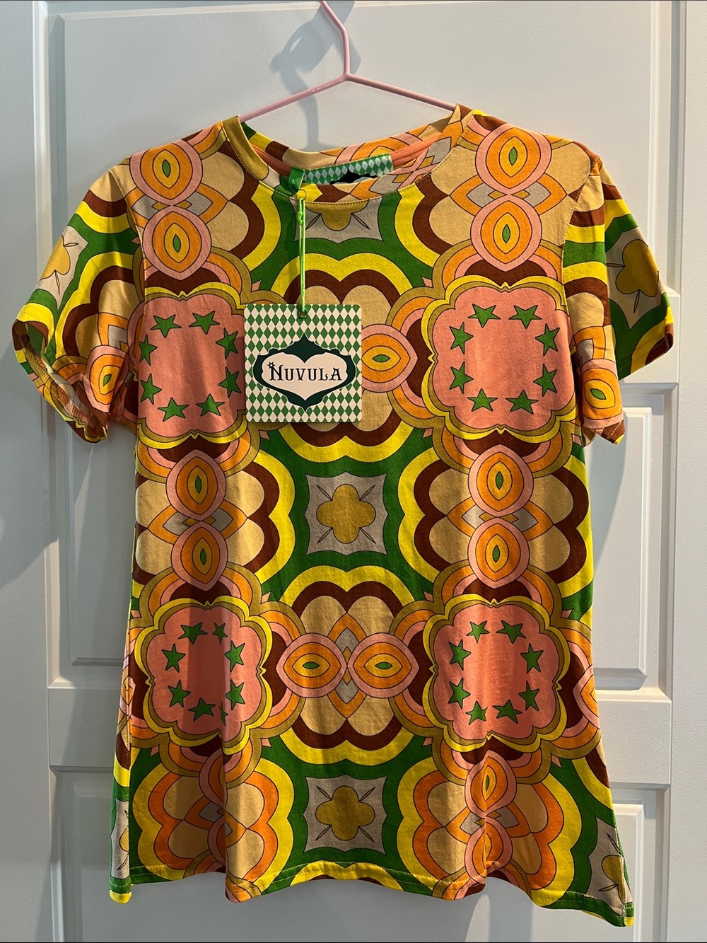 Nuvula Kids Short-Sleeve Tee in Pink & Green Retro Print